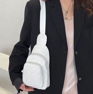 Stylish White Corduroy Small Multi-Pocket Sling Bag